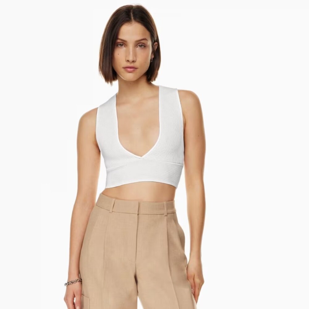 Babaton White Sculpt Knit Deep V Tank - Size S